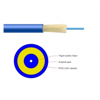 Aramid yam SM MM Indoor Simplex Fiber Optic Cable LSZH/PVC Outer Sheath with 0.6mm Tight Buffer.